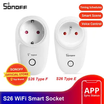 1-5ШТ SONOFF S26 EU Wifi Smart Socket Power Switch EU E / F Plug APP/Vocie Пульт Дистанционного Управления Розеткой Синхронизации Работы С Alexa