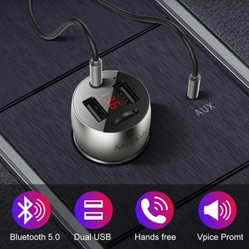 3,5 мм AUX Bluetooth 5,0 FM-передатчик Беспроводной Модулятор 4.8A Dual USB Автомобильное Зарядное Устройство Громкой Связи Автомобильный MP3-плеер Корпус из алюминиевого сплава