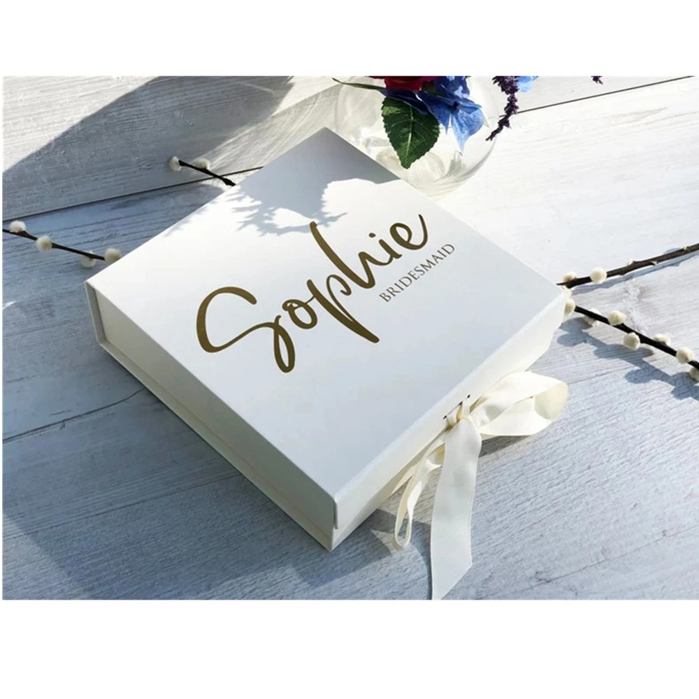 Подарочная коробка из темно-синего золота с персонализированным названием, изготовленные на заказ друзья жениха, Будете ли вы подружкой невесты, упаковка подарка на день рождения, атласный бант1