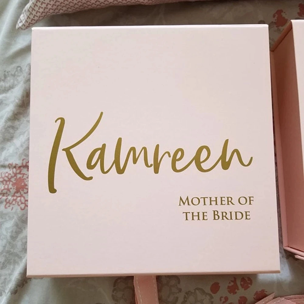 Подарочная коробка из темно-синего золота с персонализированным названием, изготовленные на заказ друзья жениха, Будете ли вы подружкой невесты, упаковка подарка на день рождения, атласный бант2