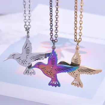 Ожерелье из титановой стали Hummingbird с радужными подвесками, защищенное от ржавчины колье, Длинная цепочка, женские мужские украшения в стиле панк