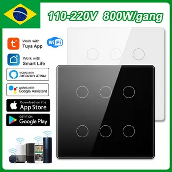 Умный Выключатель света Tuya Wifi Tuya Smart Touch Switch Ac 110-220 В 4x4 Переключатель панели с сенсорным экраном Alexa Google Home Smart Life 4 6